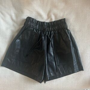 Black Faux Leather Shorts with Drawstring Small